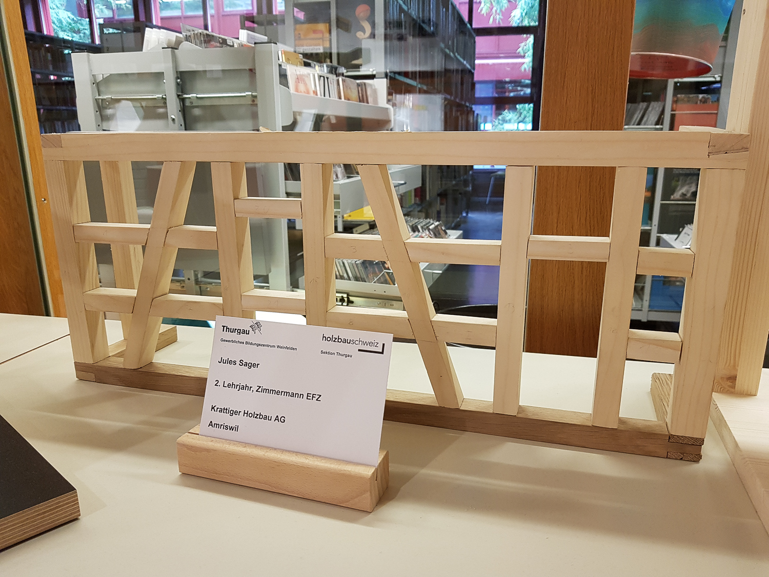 Modellwettbewerb 2019 GBZ Weinfelden: Modell «Riegelwand» von Jules Sager l Krattiger Holzbau AG Amriswil